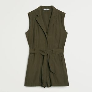 Mango Olive Green Sleeveless Bow Jumpsuit Romper